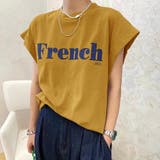 マスタード | フレンチスリーブ 英字ロゴTシャツ 韓国 | ANGELCLOSET