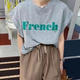 グレー | フレンチスリーブ 英字ロゴTシャツ 韓国 | ANGELCLOSET