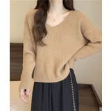 ベージュ | ニットトップス レディース Vネック | ANGELCLOSET