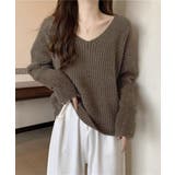 ブラウン | ニットトップス レディース Vネック | ANGELCLOSET