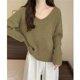 カーキ | ニットトップス レディース Vネック | ANGELCLOSET
