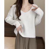 ホワイト | ニットトップス レディース Vネック | ANGELCLOSET
