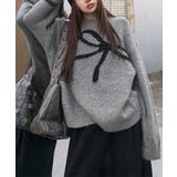 グレー | リボン柄ニット セーター プルオーバー | Miniministore