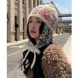 ライトベージュ | ニット帽子 レディース 配色 紐付き | Miniministore