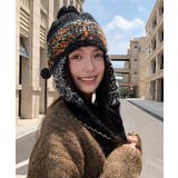 チャコールグレー | ニット帽子 レディース 配色 紐付き | Miniministore