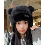 ブラック | ニット帽 鹿角 くま耳 レディース 秋冬 | SUNSHINE CLOSET