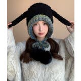 ブラック | うさぎ耳ニット帽 配色 レディース 小顔 | Miniministore