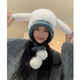 ホワイト | うさぎ耳ニット帽 配色 レディース 小顔 | Miniministore