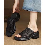 ブラック | 厚底 メッシュ ミュールサンダル 韓国風 | Miniministore