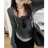 ダークグレー | 長袖Ｔシャツ フェイクレイヤード 着やせ | Miniministore
