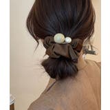 ブラウン | シュシュ ヘアゴム パール 髪飾り | Miniministore
