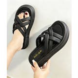 ブラック | 厚底サンダル クロスサンダル 美脚 夏 | Miniministore