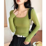 グリーン | 長袖Tシャツ レディース スクエアネック | Miniministore