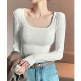 ホワイト | 長袖Tシャツ レディース スクエアネック | Miniministore