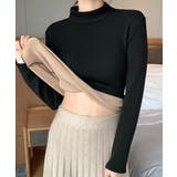 ブラック | 無地インナー 裏起毛 カットソー 保温 | ANGELCLOSET