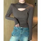 ダークブラウン | 長袖Tシャツ 穴あき ハイネック 春秋冬 | Miniministore
