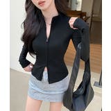 ブラック | カーディガン リブトップス ダブルジップ | Miniministore
