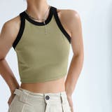 くすみカーキ | 配色タンクトップ レディース ショート丈 | Miniministore