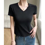 ブラック | 無地Tシャツ レディース Vネック 夏 | ANGELCLOSET