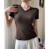 ブラウン | 無地Tシャツ レディース Vネック 夏 | ANGELCLOSET