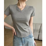 グレー | 無地Tシャツ レディース Vネック 夏 | ANGELCLOSET