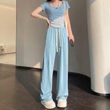 ライトブルー | セミワイドパンツ ハイウエスト 韓国 | Miniministore