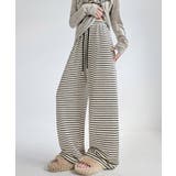 アイボリー | イージーパンツ ロング丈 ボーダー 新作 | Miniministore