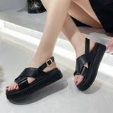 ブラック | 厚底 クロスベルト サンダル レディース | Miniministore