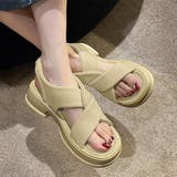 クリームイエロー | 厚底サンダル クロスベルト 美脚 韓国夏 | Miniministore