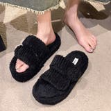 ブラック | ファーサンダル レディース 厚底スリッパ | Miniministore