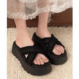 ブラック | 厚底サンダル レディース クロッシー編み | Miniministore