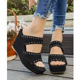 ブラック | ウエッジソール 厚底サンダル 美脚 夏靴 | Miniministore