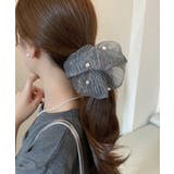 グレー | 透け感シュシュ パール飾り ボリューム | Miniministore