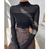 ブラック | カットソー レディース 長袖 透け感 | ANGELCLOSET