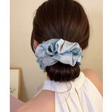 ブルー | シュシュ マーブル柄 ボリュームヘアゴム | Miniministore