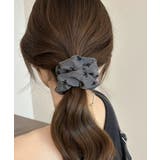 グレー*リボン | シュシュ ヘアゴム リボン柄 ハート柄 | SUNSHINE CLOSET