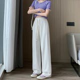 ホワイト | セミワイドパンツ ハイウエスト 着やせ | Miniministore