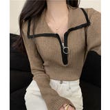 ブラウン | ニットトップス ファスナー付き 無地 | SUNSHINE CLOSET