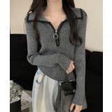 ダークグレー | ニットトップス ファスナー付き 無地 | SUNSHINE CLOSET