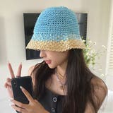 ブルー | 麦わら帽子 配色ストローハット 小顔韓国 | Miniministore