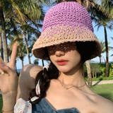 パープル | 麦わら帽子 配色ストローハット 小顔韓国 | Miniministore