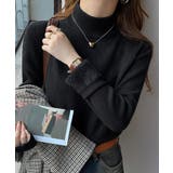 ブラック | ニットトップス 裏起毛 ハイネック 厚手 | Miniministore