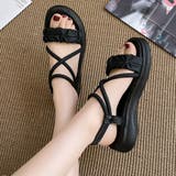 ブラック | 厚底サンダル ストラップ 美脚 韓国 夏 | Miniministore
