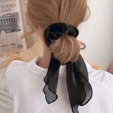 ブラック | シュシュ 透け感サテン ヘアゴム 韓国風 | Miniministore