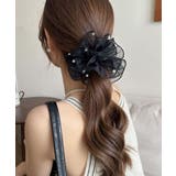 ブラック | 透け感シュシュ パール 韓国風 ヘアゴム | Miniministore