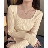 ライトベージュ | ニットトップス スクエアネック 無地 | Miniministore