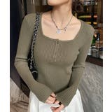 カーキブラウン | ニットトップス スクエアネック 無地 | Miniministore