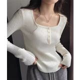 ホワイト | ニットトップス スクエアネック 無地 | Miniministore