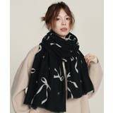 ブラック | 大判マフラー ストール リボン模様 秋冬 | Miniministore
