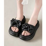 ブラック | 厚底サンダル リボン スリッパサンダル | Miniministore